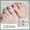 Green and beige minimalist toe nail stickers with gold lines and packaging detail - Green Beige Gold Line (QD69)