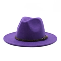 Elegant purple wool fedora hat with leopard print band and gold buckle on white background - M (56-58cm) / Purple