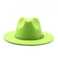 Classic grass green wool fedora hat with elegant leather band and gold buckle detail - M (56-58cm) / Fluorescent Green