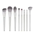 Set di 8 pennelli professionali per il trucco con manici argento e setole morbide - Gelo Argento