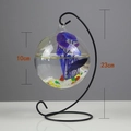 Hängendes Glas-Aquarium mit 23cm schwarzem Metallständer und 10cm Durchmesser - Schwarzer Ständer/Runde Schüssel (Größe S)/Mit Dekor