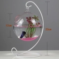 Hanging mini glass fish bowl with white metal stand and pink decorative sand - White Stand/Round Bowl (Size M)/With Decor