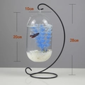 Hanging glass fish bowl with black iron stand, 28cm height, includes blue decor and betta - Black Stand/Capsule Bowl (Size XXL)/With Decor