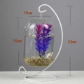 Hanging glass fish bowl with white metal stand and decorative purple aquatic plants - White Stand/Capsule Bowl (Size L)/With Decor