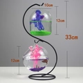Hanging S-shaped iron stand with bell and globe glass fish bowls and colorful decor - S-Type Black Stand/Capsule & Wide Mouth Bowl Combo/With Decor