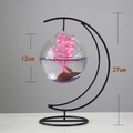 Hanging glass fish bowl with crescent black metal stand and 12cm globe diameter - Moon Black Stand/Wide Mouth Bowl (Size M)/With Decor