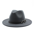 Classic dark grey wool fedora hat with wide flat brim and black leather studded band - M (56-58cm) / Top Hat / Dark Gray