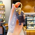 Portachiavi bulldog viola scuro con cinturino opaco e moschettone dorato lucido - Nero