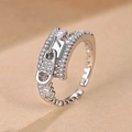 Creative silver zipper ring with micro-paved zircons and adjustable open band design - Adjustable Open / Silver