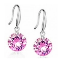 Macro detail of 8mm pink round-cut crystal earrings with silver French hook wires - Pink