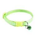 Detail of adjustable green pet collar with white paw prints and shiny green bell charm - Fluorescent Green