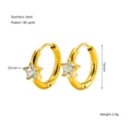 Detail of 18K gold plated stainless steel star hoop earrings with zircon stones - Gold-White Zirconia