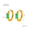Detailed view of 18K gold plated stainless steel hoops with green zircon stones - 18K Gold / Green Zirconia