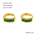18K gold plated stainless steel hoop earrings with 5 emerald-cut green zircon stones - 18K Gold / Green Zirconia