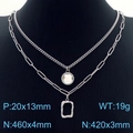 Collar doble plateado con colgante rectangular geométrico y circón brillante - Color Acero (KN230195-KFC)