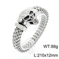 Men's hip hop skull stainless steel woven chain bracelet, 210mm length silver finish - Skull (KB144762-KFC) / Steel