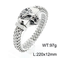 Men's heavy braided stainless steel lion head bracelet, weight 97g, size 220x12mm - Lion (KB144768-KFC) / Steel