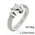 Men's titanium steel wolf head bracelet with heavy metal braided chain, 210x12mm size - Wolf (KB144765-KFC) / Steel