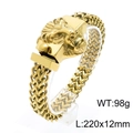Men's gold lion head braided wheat chain bracelet in polished stainless steel - Lion (KB144767-KFC) / Gold