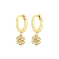 French vintage style gold hoop earrings with yellow floral zirconia pendant - Gold with Yellow Flower Drop Earring