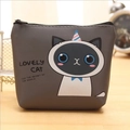 Cute gray PU leather cartoon cat coin purse with zipper and Lovely Cat print - Dark Grey Cat
