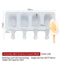 White 4-cavity silicone oval ice cream mold with 36ml capacity per cavity and dimensions - 4-Cavity Mini Oval / DGM-188