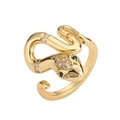 Exaggerated gold plated snake ring featuring micro-set sparkling green and white zircons - Adjustable Open / Snake with Green Main Stone