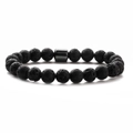 Men's 8mm black volcanic lava stone beaded bracelet with polished hematite spacer - Lava Stone