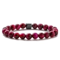 8mm red tiger eye bead bracelet for men with a black metallic cylinder spacer bead - Rose Red Tiger Eye