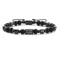 Men's matte black stone beaded bracelet with cz micro-pave cylinder and braided cord - Black Matte Black