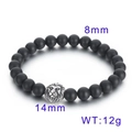 Lava stone bead bracelet with 8mm black beads and 14mm silver lion head charm - 8mm Agate (KB70576-BD)