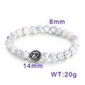 Handmade bracelet featuring 8mm white turquoise beads and a silver lion head charm - 10mm White Turquoise (KB72307-BD)