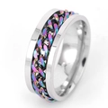 Modern rotating chain ring for men featuring a vibrant rainbow electroplated finish - Silver with Rainbow Chain