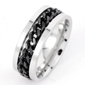 Polished stainless steel spinner ring featuring a black chain inlay for anxiety relief - US 5 / Silver with Black Chain