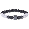Mens 8mm Tiger Eye bracelet variant featuring white turquoise and black lava rock beads - White Howlite Bracelet