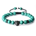 Green malachite leopard bead bracelet with black zircon accents and adjustable cord - Green Malachite Bracelet (Leopard Head)