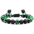 Adjustable 8mm green tiger eye and black volcanic lava stone beaded bracelet for men and women - Green Tiger's Eye and Lava Rock Bracelet