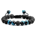 Adjustable 8mm black lava and blue tiger eye stone beaded bracelet for yoga energy - Lava Rock and Blue Tiger's Eye Bracelet