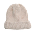 Solid cream white chenille knitted beanie hat for women featuring soft ribbed texture - M (56-58cm) / Beige