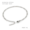 Silver 18K stainless steel Figaro chain bracelet 3mm width 18cm length with lobster clasp - Steel Color (0.8*3.0*18+3mm)