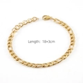 18K gold plated stainless steel Figaro chain bracelet with 18+3cm adjustable length - Gold (0.8*3.0*18+3mm)