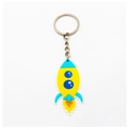 Cute yellow silicone rocket keychain with blue wings and orange flames for keys - TK02-Yellow Rocket