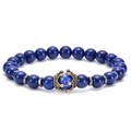 Lapis Lazuli beaded bracelet with a vintage bronze crown charm and hematite spacers - Lapis Lazuli