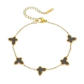 Golden stainless steel bracelet featuring five delicate black shell butterfly pendants - Gold Black Shell Bracelet