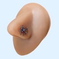 Spider nose stud featuring red zircon and white rhinestones on a stainless steel base - Silver Spider Red Rhinestone (2)
