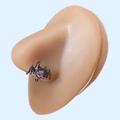 Gothic bat nose stud with pink heart zircon on skin-tone silicone model for nose piercing - Black Bat Pink Heart