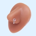 L-shaped nose stud with silver moon and pink heart gemstone on skin-tone silicone model - Silver Moon Pink Heart Gemstone (#24)