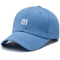Adjustable blue cotton baseball cap featuring white 3D embroidered m letter logo - Adjustable / Blue