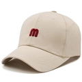 Classic beige cotton baseball cap with red embroidered letter m and curved brim - Adjustable / Khaki