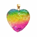 Detailed view of heart-shaped pendant with vibrant rainbow gradient and golden loop - Three-color Gradient